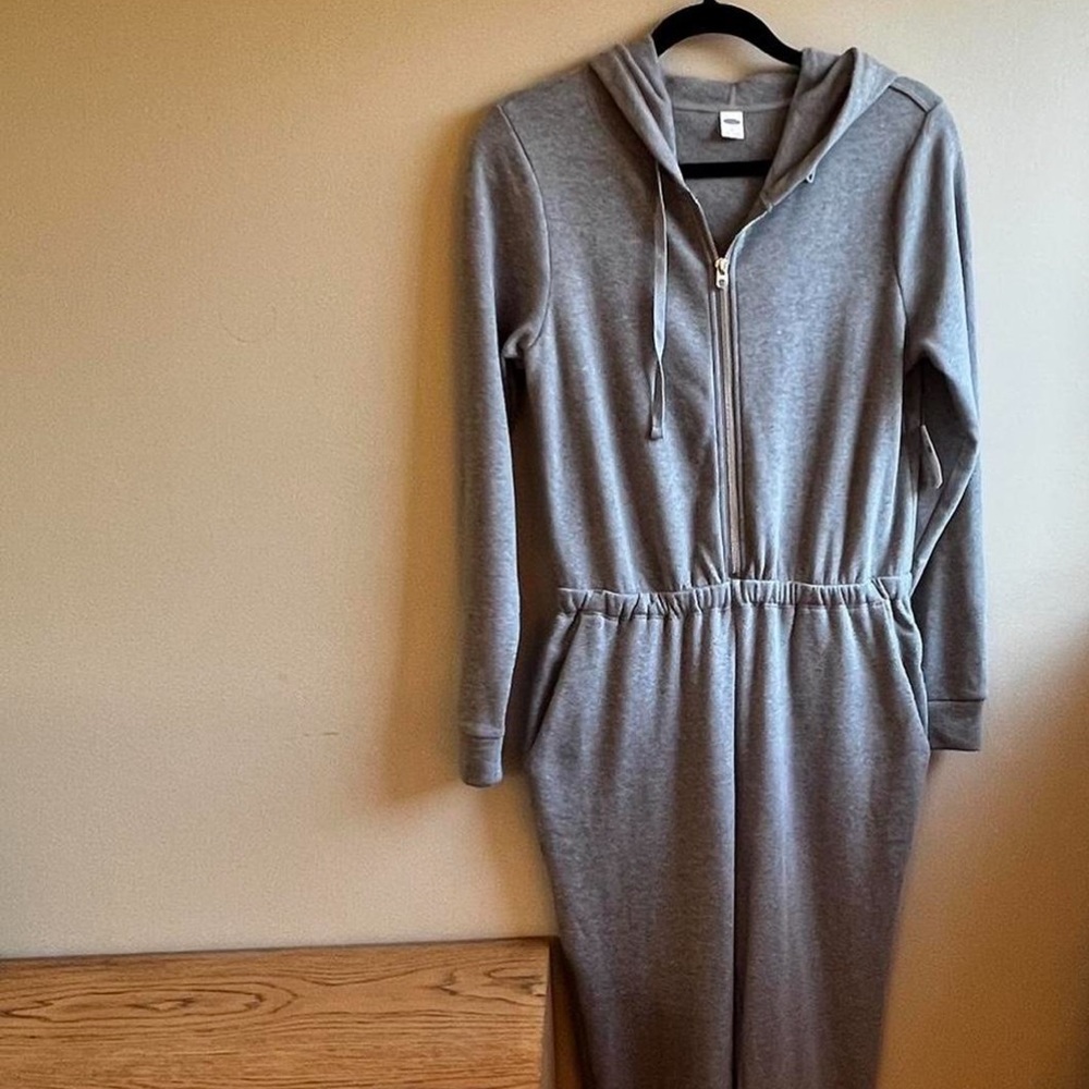 Old Navy Gray Hooded Zip Jumpsuit